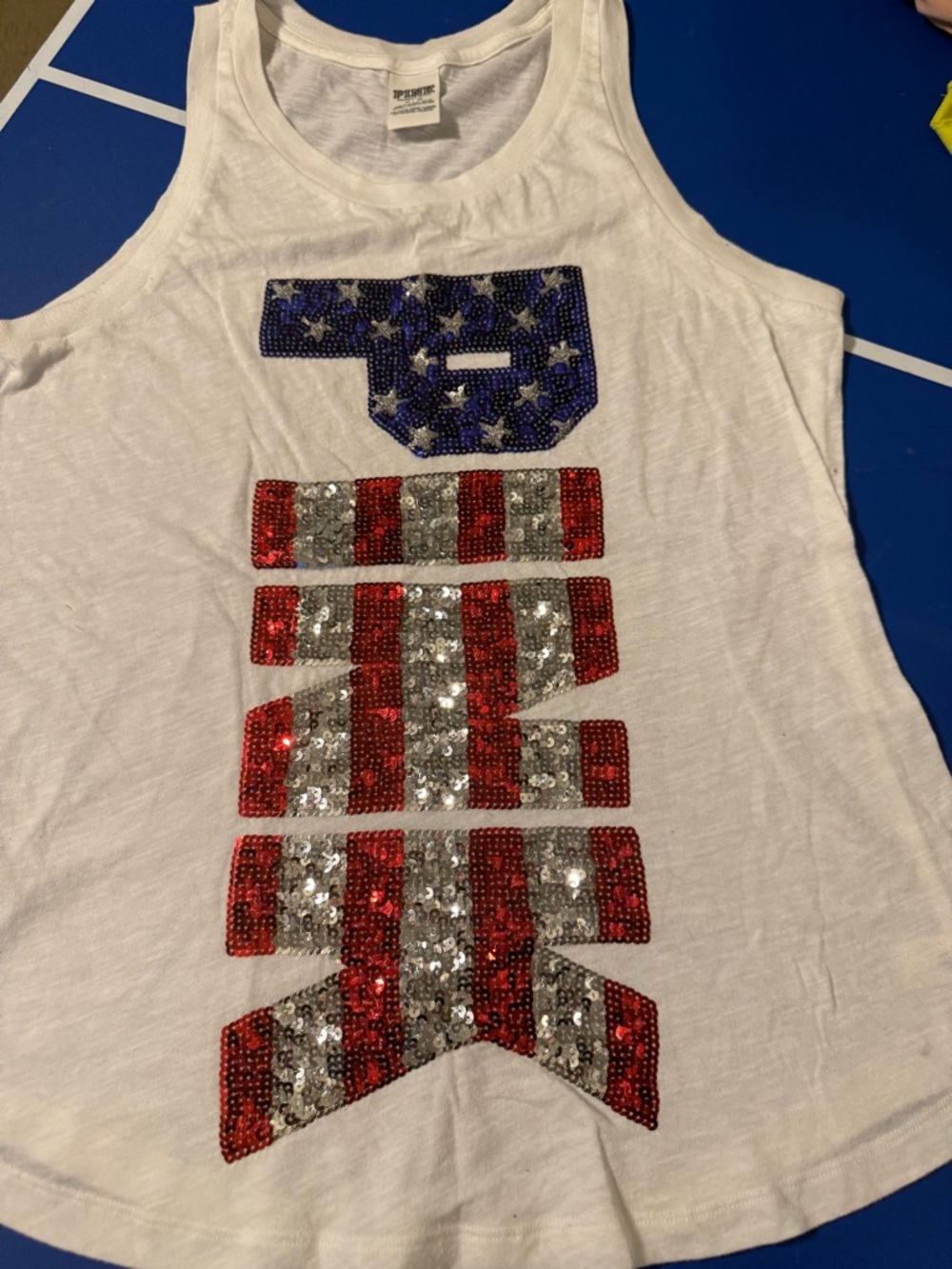 Victoria's Secret White Sequin Flag Tank Top